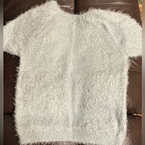 Plush light blue short sleeve sweater top